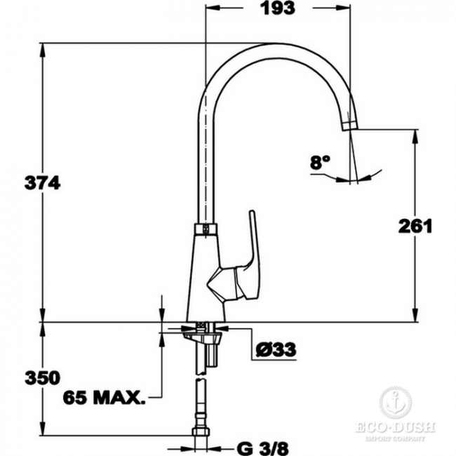 CISAL Кухонные смесители Смеситель однорычажный на 1 отверстие для кухни,с поворотным изливом 193 мм, цвет: хром