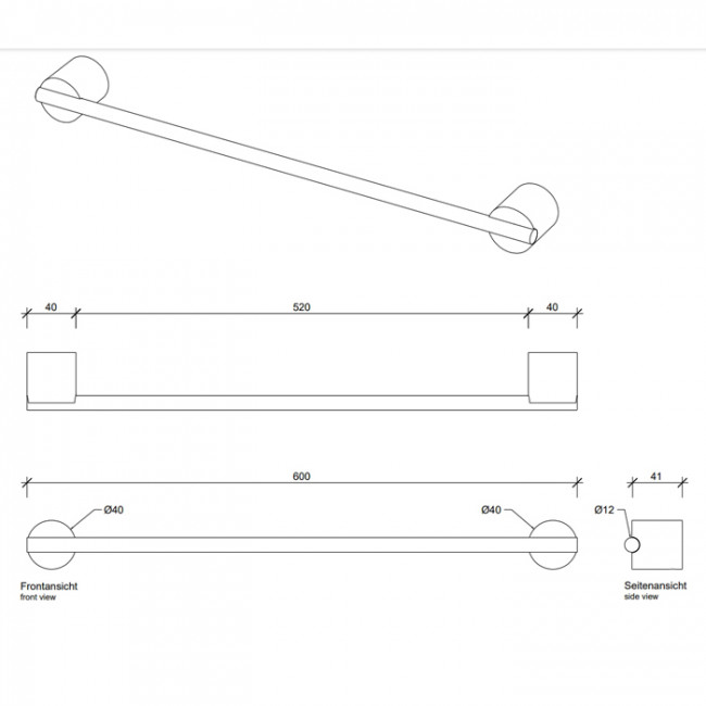 Decor Walther Black Stone HTE60 Полотенцедержатель 60см, подвесной, цвет: черный матовый / хром