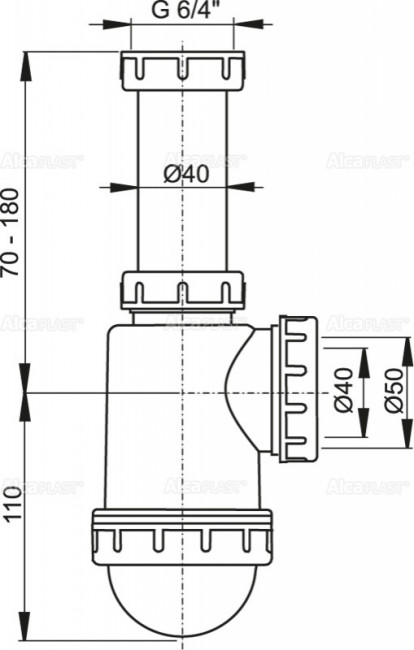 Alcaplast A443-DN50/40 Сифон для мойки с накидной гайкой 6/4" Alcaplast A443-DN50/40 Сифон для мойки с накидной гайкой 6/4"