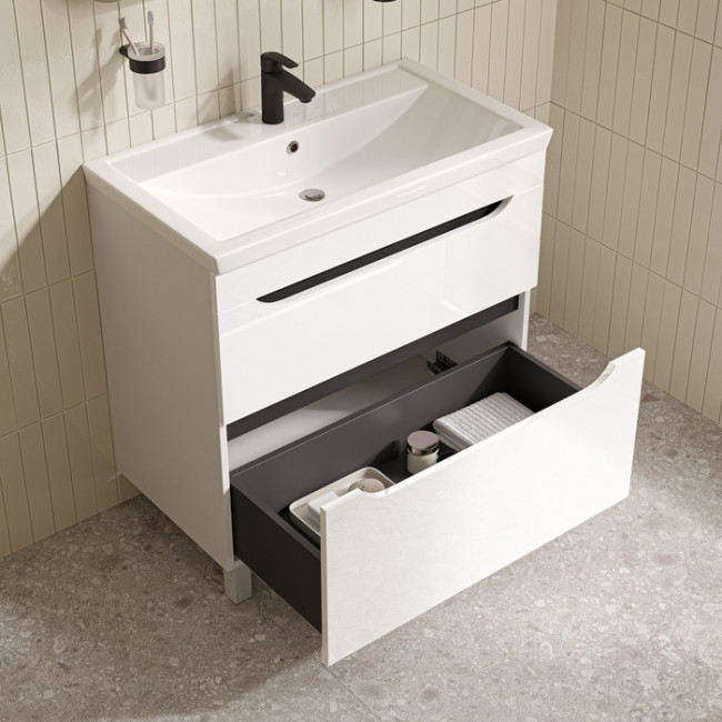 Тумба с умывальником, напольная, 80 см, белый, Ray, IDDIS, RAY80WFi95K