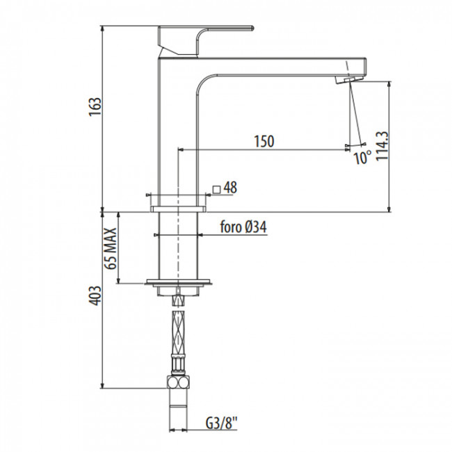 Gattoni Kubik Смеситель для раковины, без донного клапана, излив 150 мм, цвет: черный матовый