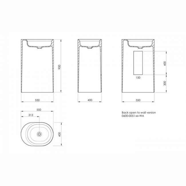 KNIEF Pearl Раковина 50х40х90 см, без отв., отдельностоящая, без перелива, цвет: белый матовый