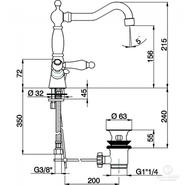 CISAL Arcana Toscana Смеситель двухвентильный для раковины на 1 отв. с донным клапаном, цвет: бронза