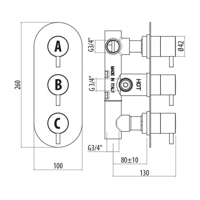 Gattoni Termostatici Термостатический встраиваемый смеситель для душа на 2 источника, цвет хром TS993/22C0.Mcr Gattoni Termostatici Термостатический встраиваемый смеситель для душа на 2 источника, цвет хром TS993/22C0.Mcr