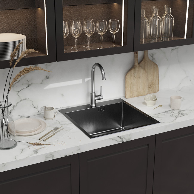 Кухонная мойка 50х50 вып 3 1/2 MIXLINE PRO 20см с сифоном черный графит НАНО (552931) Кухонная мойка 50х50 вып 3 1/2 MIXLINE PRO 20см с сифоном черный графит НАНО (552931)