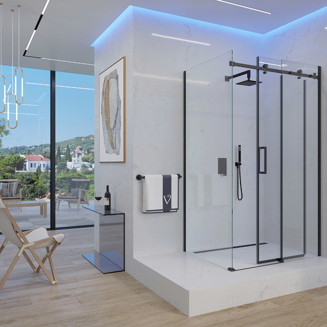 Душевой угол Veconi Rovigo RV074B-130100-01-C4, 1300х1000х1950 черный,  прозрачное