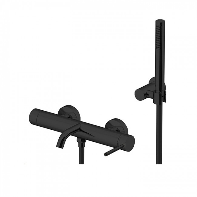 Gattoni Circle Two Смеситель для ванны настенный излив, с ручной лейкой на держателе,146 мм, цвет: черный матовый Gattoni Circle Two Смеситель для ванны настенный излив, с ручной лейкой на держателе,146 мм, цвет: черный матовый