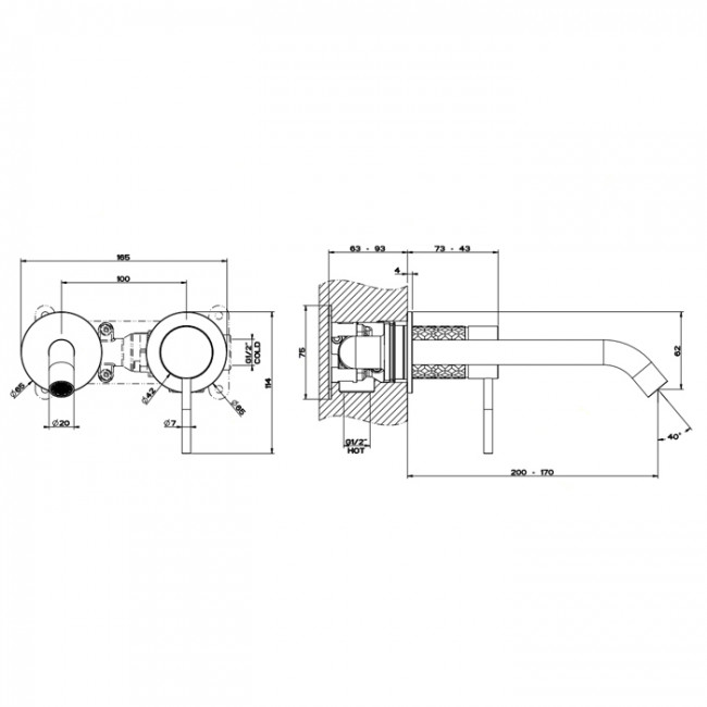 Gessi Intreccio Встраиваемый однорычажный смеситель с изливом, без донного клапана, внешняя часть, цвет: шлифованная сталь 54186#239