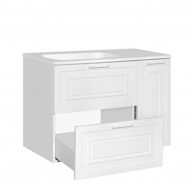 Style Line Тумба с раковиной универсальная "Альба" (2 ящ./корзина) Барселона 90 Левая, Люкс, белый, PLUS Style Line Тумба с раковиной универсальная "Альба" (2 ящ./корзина) Барселона 90 Левая, Люкс, белый, PLUS