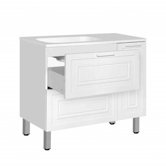 Style Line Тумба с раковиной универсальная "Альба" (2 ящ./корзина) Барселона 90 Левая, Люкс, белый, PLUS Style Line Тумба с раковиной универсальная "Альба" (2 ящ./корзина) Барселона 90 Левая, Люкс, белый, PLUS