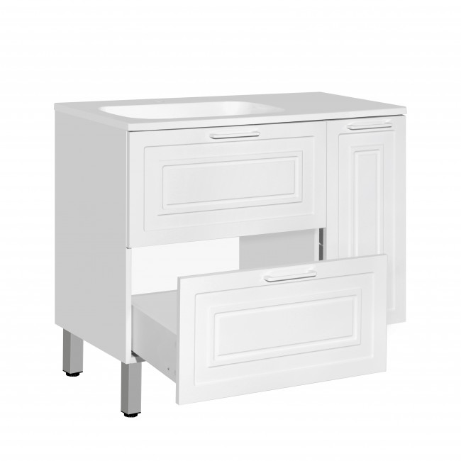 Style Line Тумба с раковиной универсальная "Альба" (2 ящ./корзина) Барселона 90 Левая, Люкс, белый, PLUS Style Line Тумба с раковиной универсальная "Альба" (2 ящ./корзина) Барселона 90 Левая, Люкс, белый, PLUS