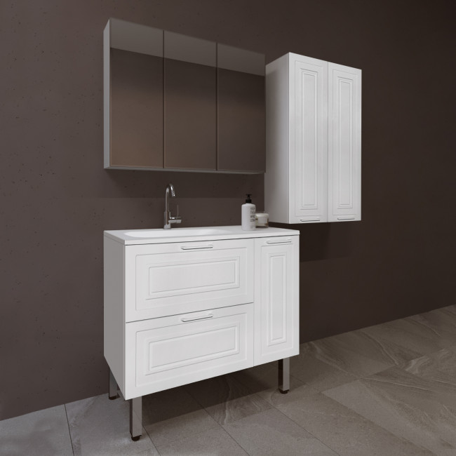 Style Line Тумба с раковиной универсальная "Альба" (2 ящ./корзина) Барселона 90 Левая, Люкс, белый, PLUS Style Line Тумба с раковиной универсальная "Альба" (2 ящ./корзина) Барселона 90 Левая, Люкс, белый, PLUS