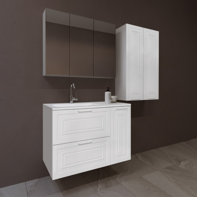 Style Line Тумба с раковиной универсальная "Альба" (2 ящ./корзина) Барселона 90 Левая, Люкс, белый, PLUS Style Line Тумба с раковиной универсальная "Альба" (2 ящ./корзина) Барселона 90 Левая, Люкс, белый, PLUS