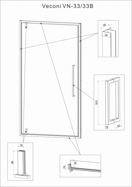 Дверь в нишу Veconi VN33B-80-01-C7 800x1950, черный, стекло прозрачное