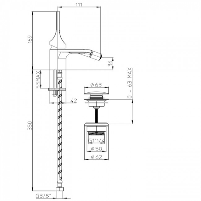 Bossini E89601.030 Apice Смеситель для биде на 1 отверстие, однорычажный, с донным клапаном, цвет: хром