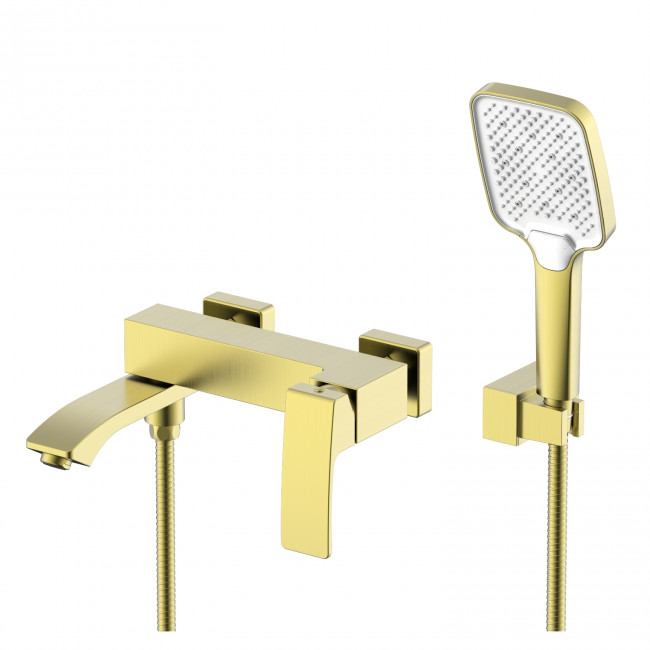 Смеситель Raglo для ванны и душа настенный излив поворотный 15 см, сатин золотой (R01.30.03)