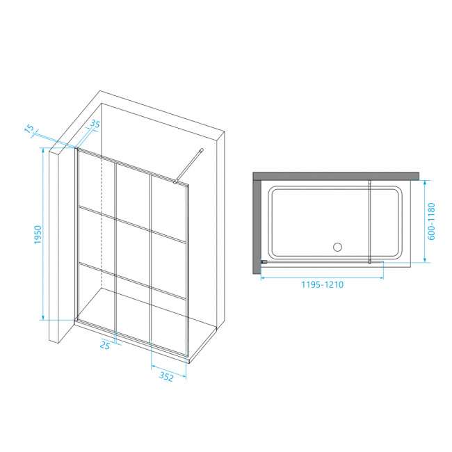 Перегородка для душа RGW WA-111B 1200 мм Черный/Прозрачное