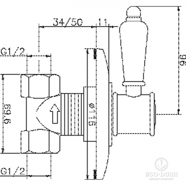 HUBER Victorian Запорный вентиль 1/2", цвет: хром
