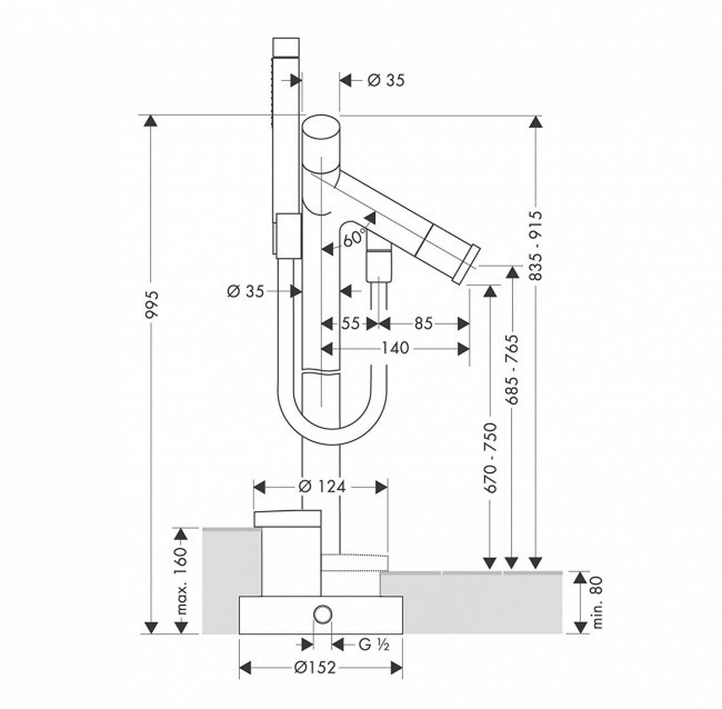 Axor Starck, Смеситель для ванны, c двумярукоятками, напольный, внешняя часть, цвет: хром