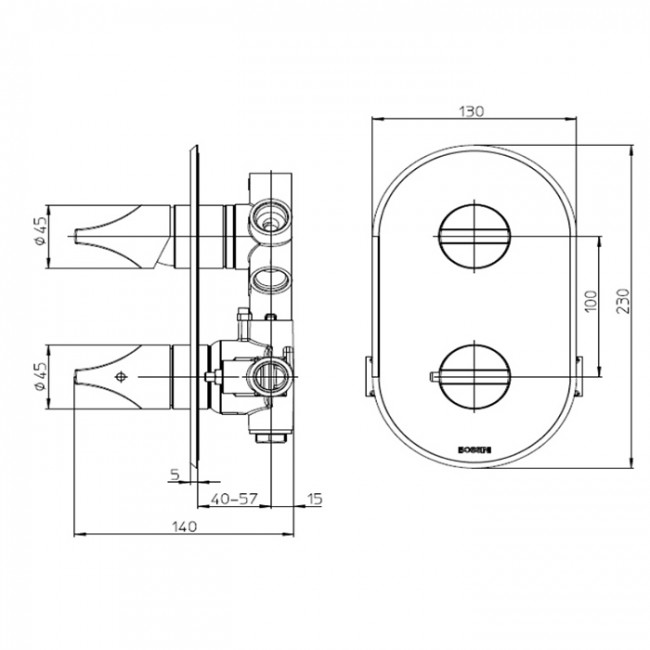 Bossini Z00500.073 Apice Смеситель для душа, встраиваемый, термостатический, с переключателем на 2-5 положений, цвет: черный матовый