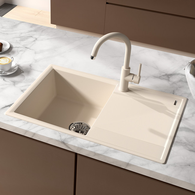 Кухонная мойка Lemark IMANDRA 760 врезная прямоугольная с крылом из кварцгранита цвет: Серый шёлк (9910029)