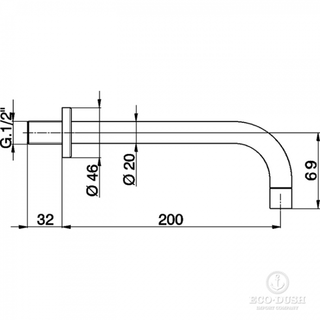 CISAL Излив настенный 20 см. для ванны, цвет: хром