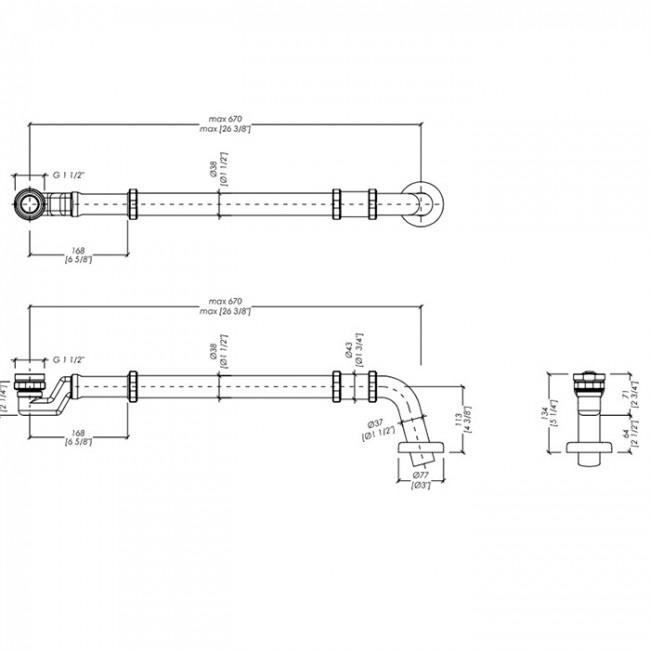 Devon&Devon Сифон для ванны, с удлинителем и патрубоком выпуска в пол, цвет: хром