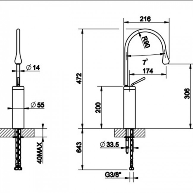Gessi Goccia Смеситель для раковины на 1 отверстие, высокий, излив 174мм R=90, цвет: black XL 33608#299 Gessi Goccia Смеситель для раковины на 1 отверстие, высокий, излив 174мм R=90, цвет: black XL 33608#299