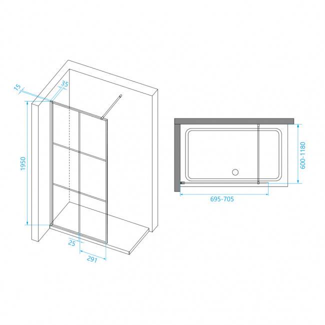 Перегородка для душа RGW WA-111B 700 мм Черный/Прозрачное