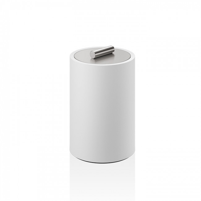 Decor Walther Stone DMD L Баночка универсальная 16x10см, с крышкой, настольная, цвет: белый / сталь матовая