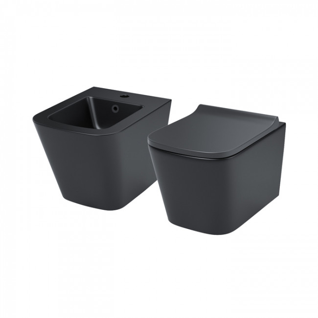 Комплект 2в1: подвесной унитаз и биде, чёрный матовый, Bild, IDDIS, (BILR2BMi73)