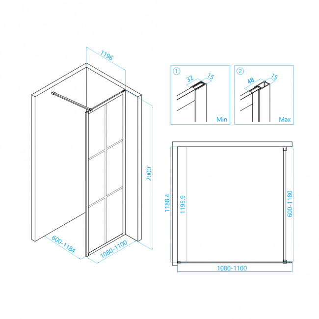 Перегородка для душа RGW WA-11B 1100 мм Черный/Прозрачное