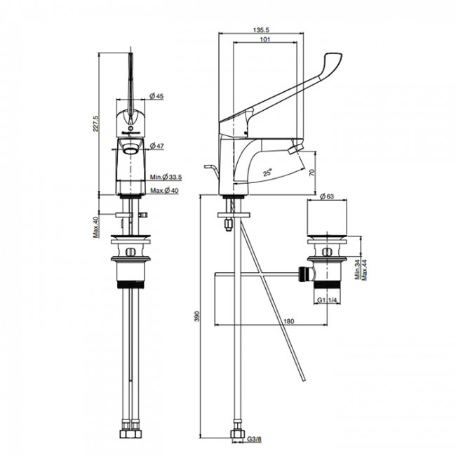 Carlo Frattini Collettivita Смеситель на раковину, для лечебных учреждений, с донным клапаном, цвет: хром Carlo Frattini Collettivita Смеситель на раковину, для лечебных учреждений, с донным клапаном, цвет: хром