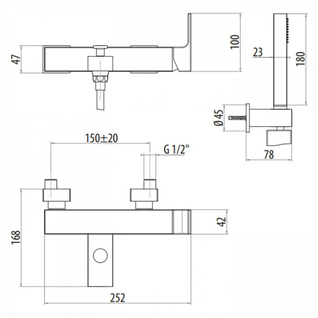 Gattoni Kubik Смеситель для ванны/душа, встраиваемый, с ручной лейкой, цвет: черный матовый 2500/25NO