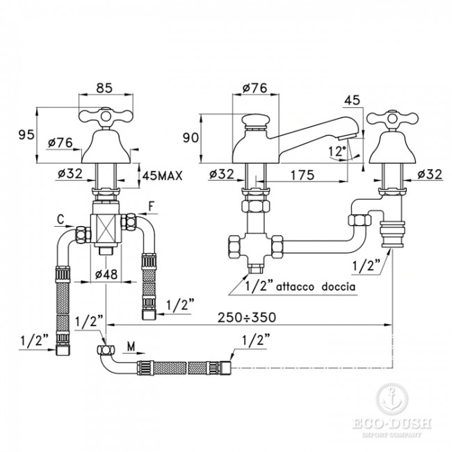 Stella Roma Смеситель на борт ванны на 3 отверстия 3256TC, цвет: хром