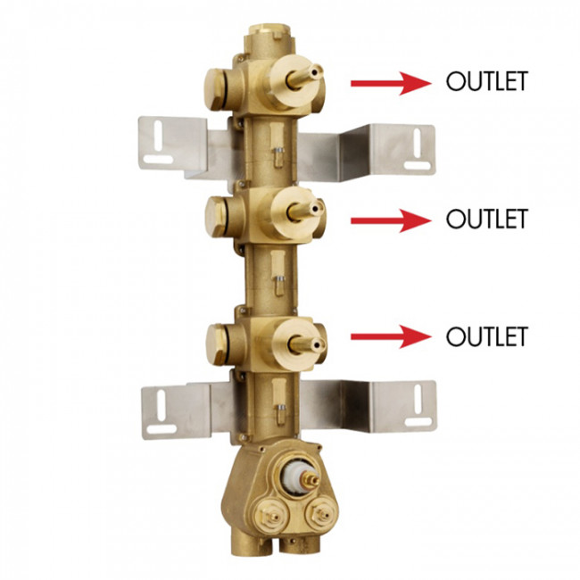 Bossini Z030202000 Встраиваемая часть термостата с 3 запорными клапанами, (3 выхода) высокой пропускной способности на ?”, уст-ка ве