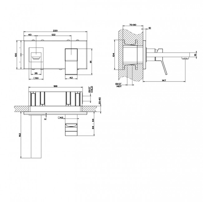Gessi Rettangolo K Смеситель для раковины, встраиваемый, однорычажный, излив 147мм, внешние части, цвет: Black XL Gessi Rettangolo K Смеситель для раковины, встраиваемый, однорычажный, излив 147мм, внешние части, цвет: Black XL