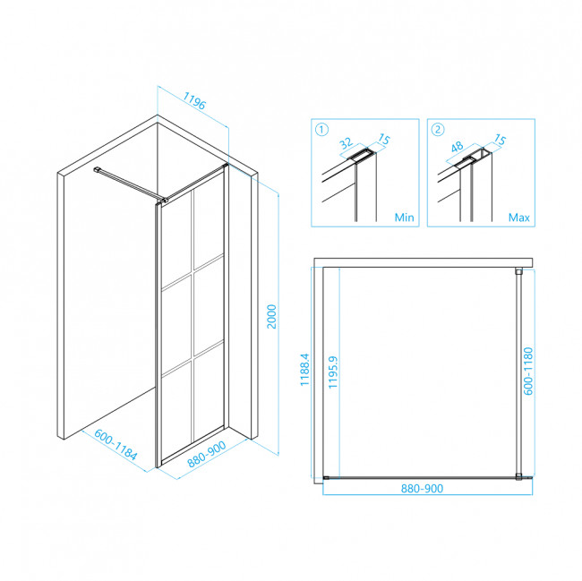Перегородка для душа RGW WA-11B + Душевая стойка RGW SP-31B 900 мм Черный/Прозрачное