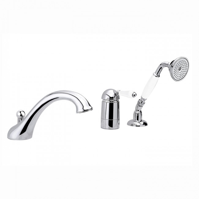 Nicolazzi P.m. Blanc Смеситель на борт ванны на 3 отверстия, с изливом 246мм и ручным душем, ручки белая керамика, цвет: хром