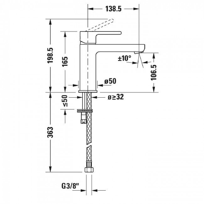 Duravit B.2 Смеситель для раковины, 1 отв., излив 139мм, цвет: хром