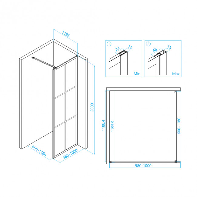 Перегородка для душа RGW WA-11B + Душевая стойка RGW SP-31B 1000 мм Черный/Прозрачное