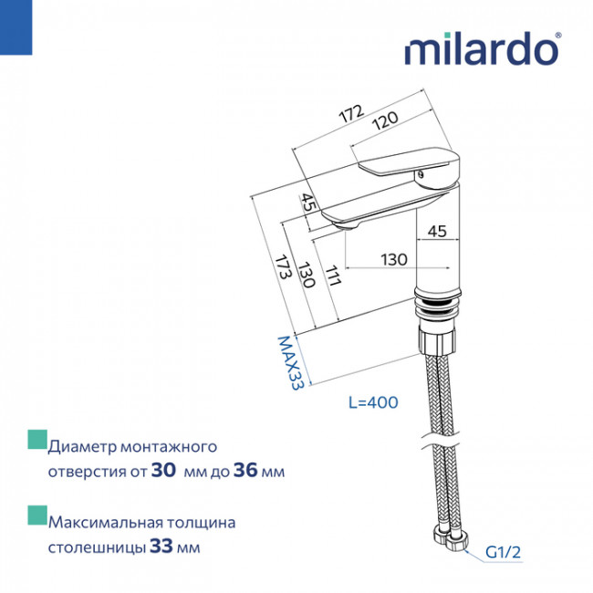 Смеситель для умывальника, хром глянцевый, Poli, Milardo (POLSB00M01) Смеситель для умывальника, хром глянцевый, Poli, Milardo (POLSB00M01)