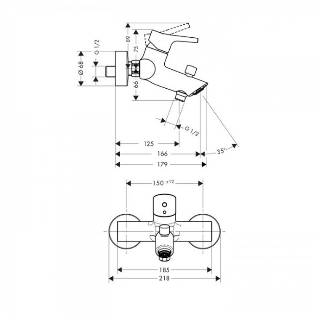 Hansgrohe Talis S, Смеситель для ванны и душа, Цвет: хром