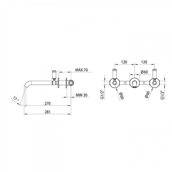 Bossini Z001303.094 Liberty Смеситель для раковины на 3 отверстия встраиваемый без заглушки, цвет: никель матовый Bossini Z001303.094 Liberty Смеситель для раковины на 3 отверстия встраиваемый без заглушки, цвет: никель матовый