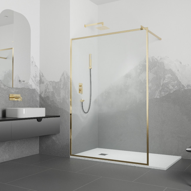 Перегородка для душа RGW WA-12G + Душевая стойка RGW SP-33G 900 мм Золото BRUSH/Прозрачное