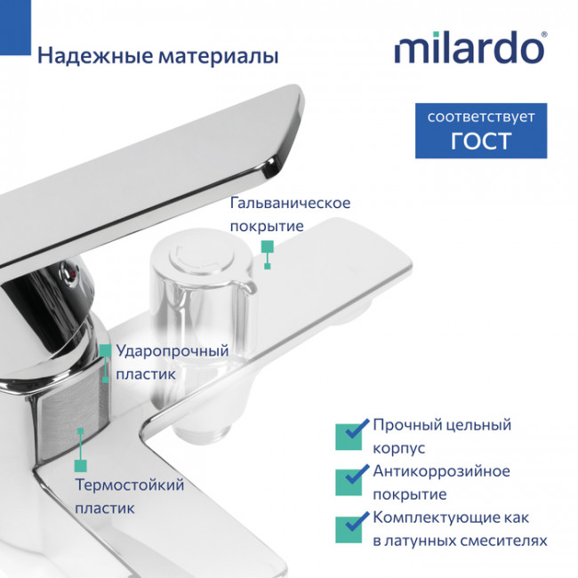 Смеситель для ванны,хром глянцевый, Poli, Milardo (POLSB00M02)