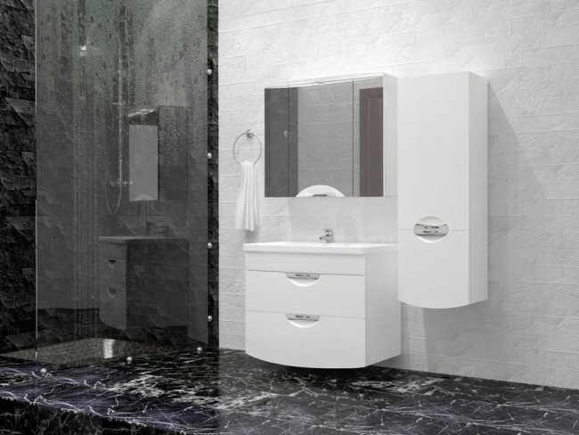 Style Line Зеркальный шкаф "Жасмин 2 800/С", Люкс белый Style Line Зеркальный шкаф "Жасмин 2 800/С", Люкс белый