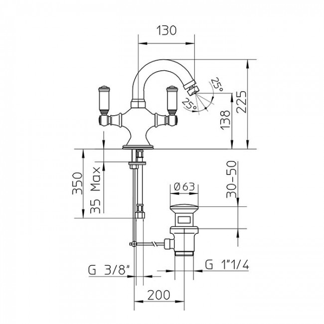 Bossini Z001401.030 Liberty Смеситель для биде на 1 отв., с поворотным изливом и заглушкой 1”1/4, цвет: хром