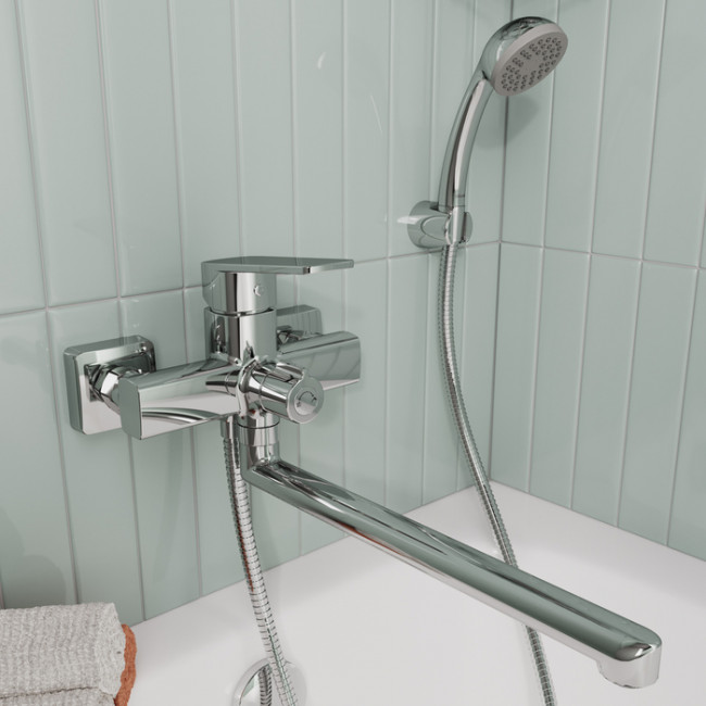 Смеситель для ванны с длинным изливом, хром глянцевый, Poli, Milardo (POLSB00M10)