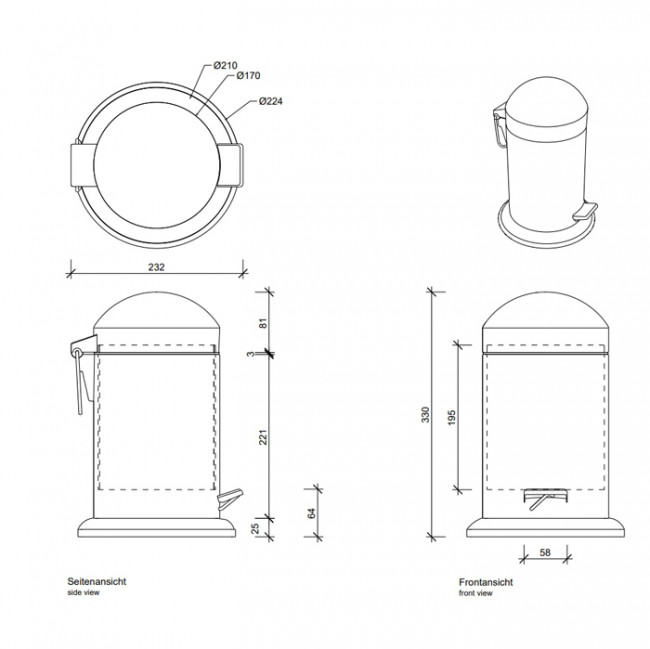 Decor Walther TE 30 Ведро 17xh31см, с педалью и крышкой, напольное, цвет: сталь полированная Decor Walther TE 30 Ведро 17xh31см, с педалью и крышкой, напольное, цвет: сталь полированная